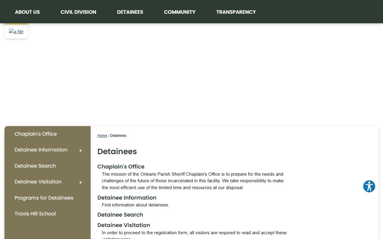 Orleans Justice Center inmate records and detainee services page