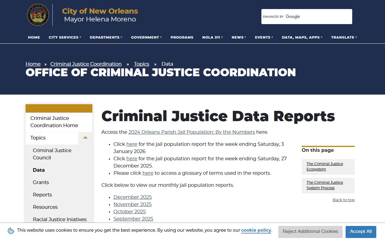 Orleans Parish inmate population OCJC data reports