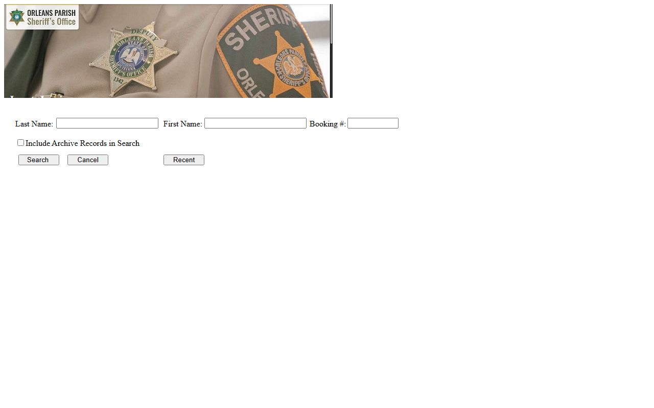 Orleans Parish inmate records OPSO Inmate Inquiry search form